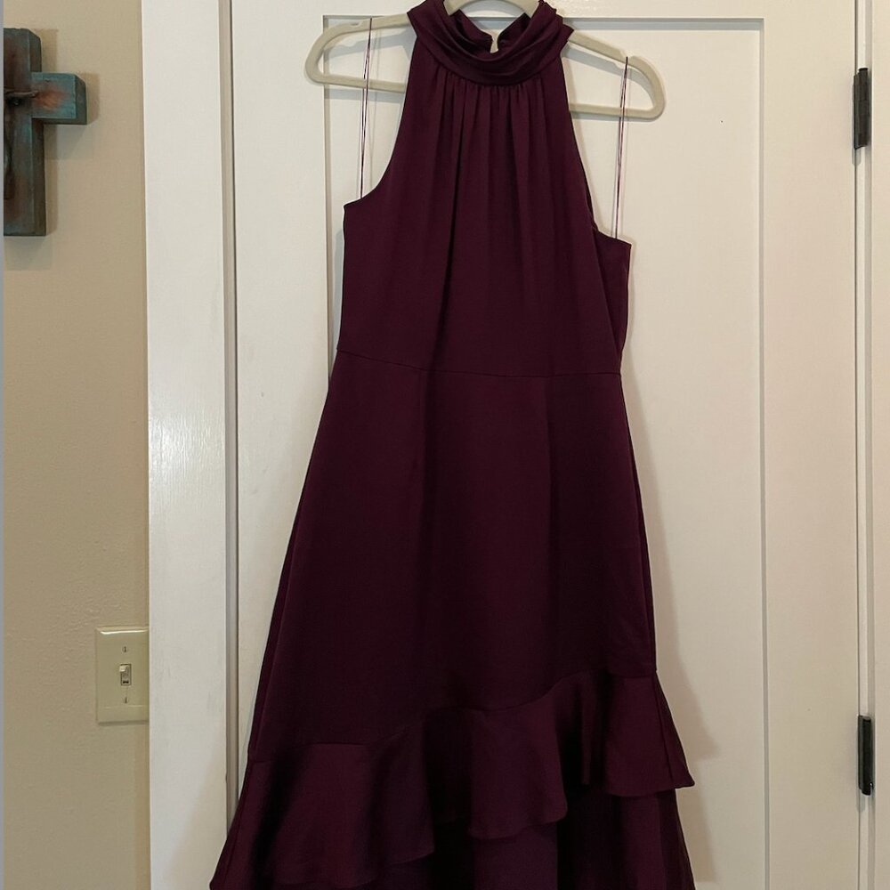 Adrianna Papell Women's Red Halter-Neck Satin Crepe Asymmetric-Hem Size 10